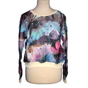 GRIFFLIN Paris Women’s Multicolored Toole Overlay Shirt Top Blue Sz Medium M NEW